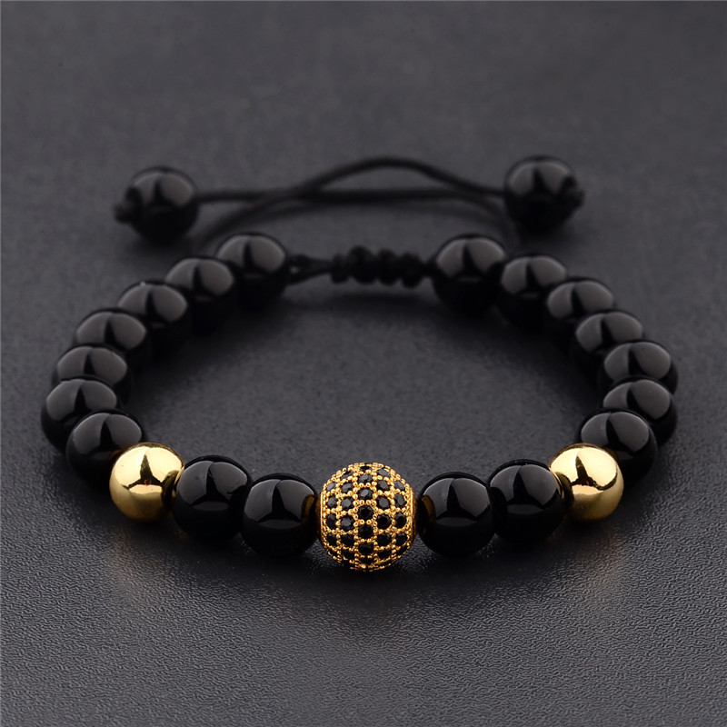 Explosion bracelet micro-inlaid zircon ball bracelet black agate sandstone couple models bracelets