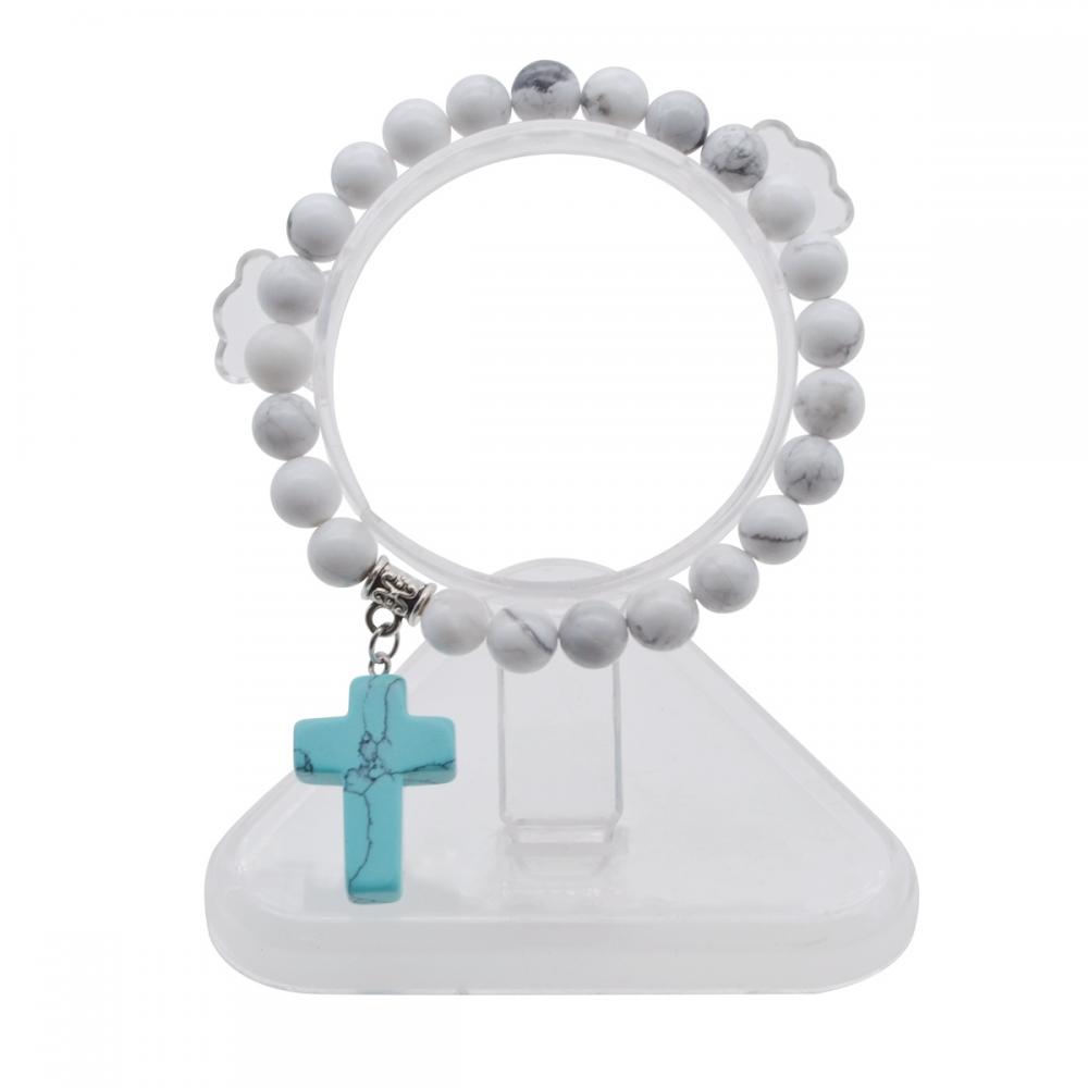 Pulsera de los encantos de los granos redondos 8MM de Howlite Chakra natural con la cruz de la turquesa