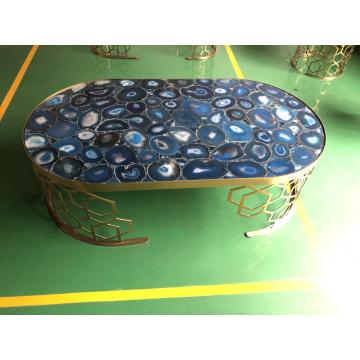 semiprecious stone blue agate side table