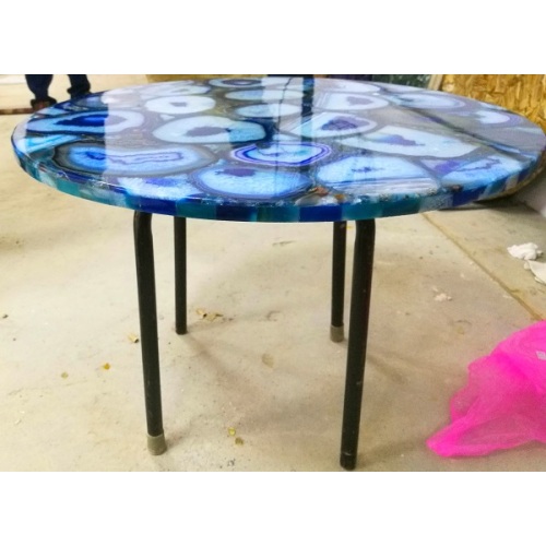 青い瑪瑙サイドテーブル - 半貴石