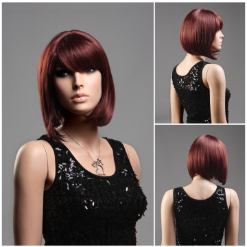 Colorful human hair bob wig red brown bob wig