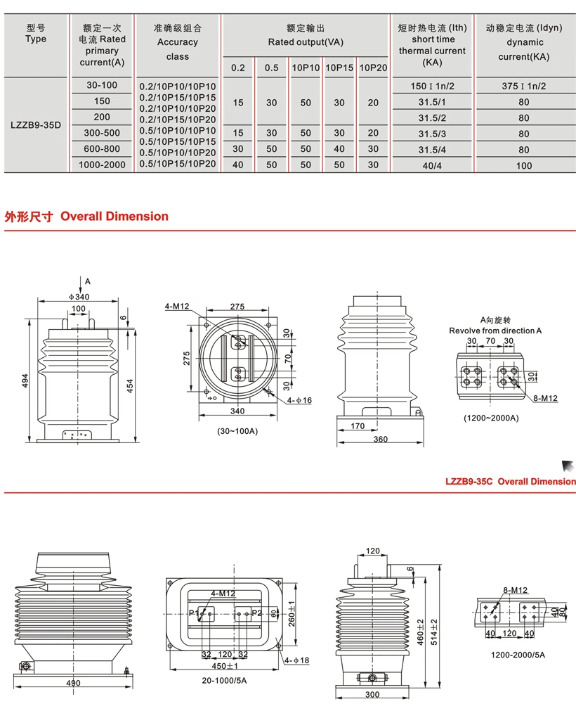 (LZZB9-35, 40.4C(D)) Indoor Resin Casting Type 2000A 10p20 30va Current Transformer