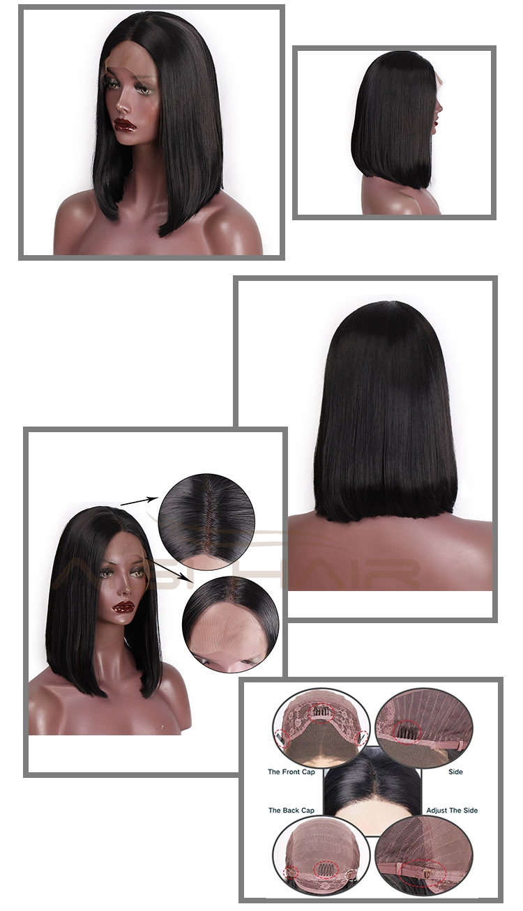 Aisi Hair 14 inch Short Bob Lace Frontal Black Wig Synthetic Hair Natural Front Lace Wig Straight Silky Wigs For Black Women