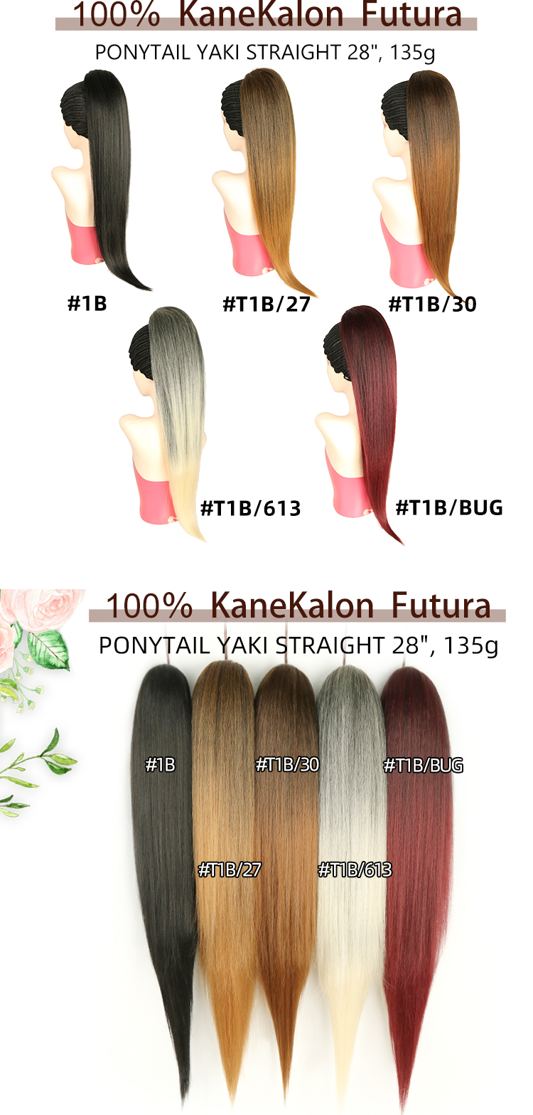 Julianna Wholesale 28Inch Kanekalon Fibre Straight Water Wave Hair Ready To Synthetic Hair Yaki Ponytails