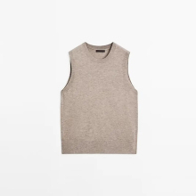 Women's short wool blended crew neck vest