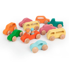 Rainbow Colored Wooden Toy Cars