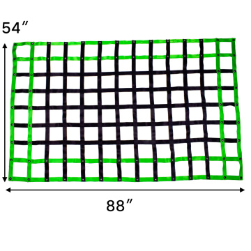 54" x 88" Polyester Green Webbing Truck Bed Cargo Safety Net Heavy Duty For Pickup Trucks with Cam Buckles & Carabiner Hooks