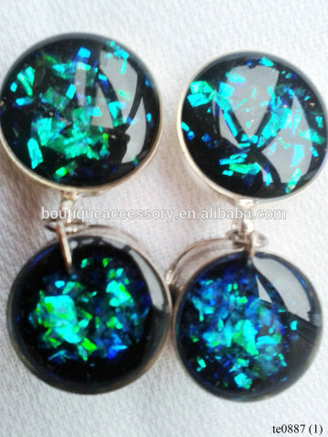 Blue Green Iridescent Holographic Ear Tunnel, Girly Party Dangle Plugs