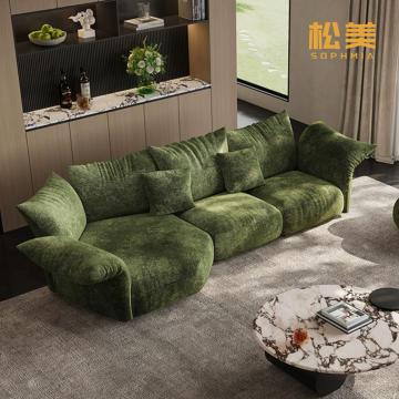 Dark Green Velvet Curved Sofa for Living Room