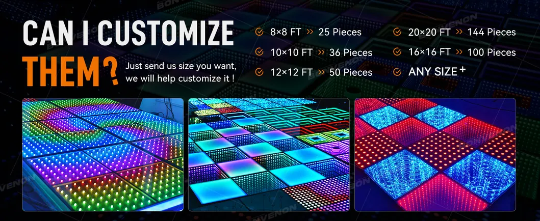 RGB Infinity Mirror Dance Floor Lights with 3D Effect Glass