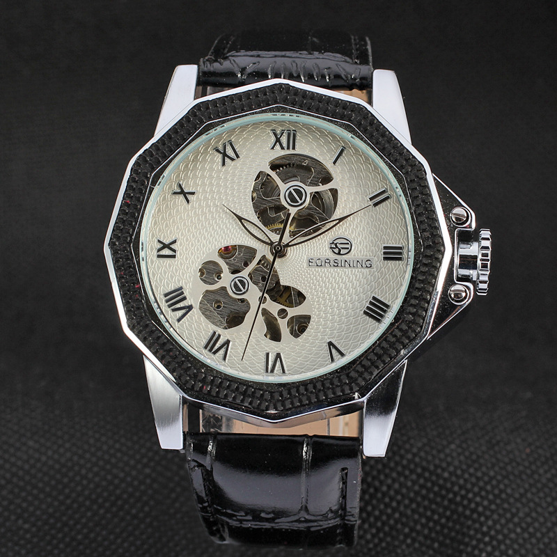 Automatic Mens Leather Band Casual wrist watches