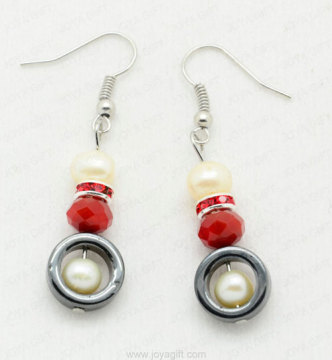 blue crystal hematite earring