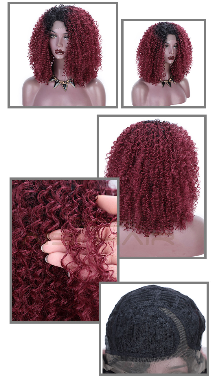 Aisi Hair Medium Long Afro Kinky Curly Wig Ombre Red Dark Root Lace Frontal Wig Synthetic Lace Front Hair Wigs For Black Women