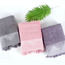 purple embroidery border tassels bath towel