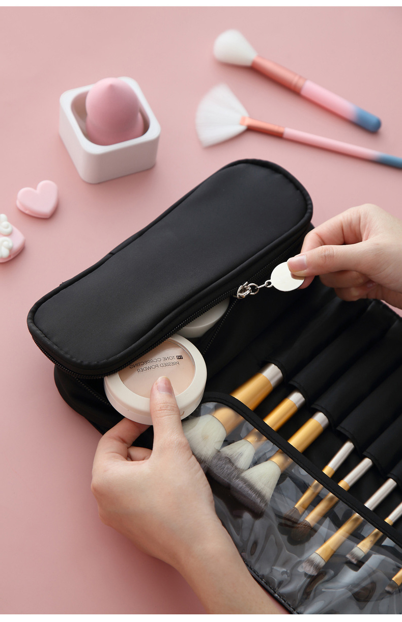 2022 Rolling Case Pouch Holder Pockets Black Cosmetic Beauty Bag Custom Folding Cheap Travel Men Roll Up Makeup Brush Bag Kit