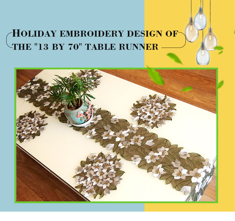 Fancy stain printed artificial grass jacquard embroidered christmas table runner