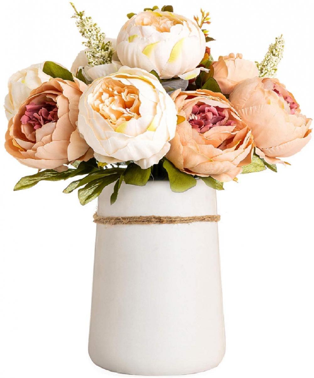 Bouquet de pivoine de soie avec vase en céramique