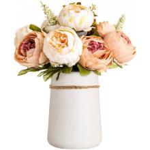 Bouquet de pivoine de soie avec vase en céramique