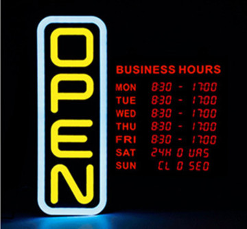 20'' Vertical LED Open Sign with Digital Business Hours