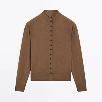 Women's urban minimalist commuting style high neck knitted cardigan