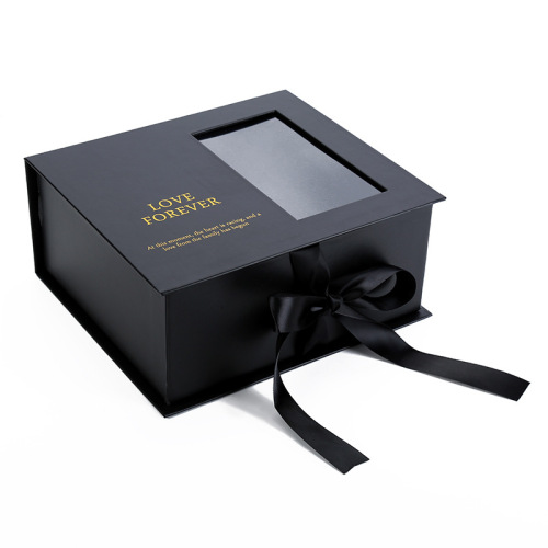 Window Black Ribbon Box Flower Jewelry Presentlåda