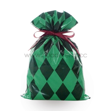 Green Diamond Pattern Christmas Plastic Gift Packing Bags