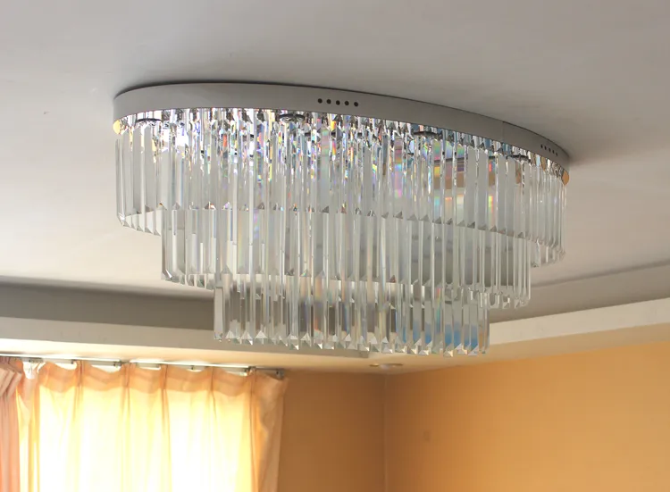 Oval Ceiling Crystal Lamp, Living Room Lamprectangular Double-Layer Lamp