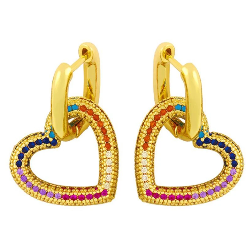 18K Dubai Gold Plated Oval Love Heart Hoop Earrings Jewelry Rainbow Diamond Hoop Earrings for Women