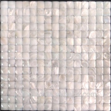 natural seashell white 3D Convex freshwater shell mosaic on mesh
