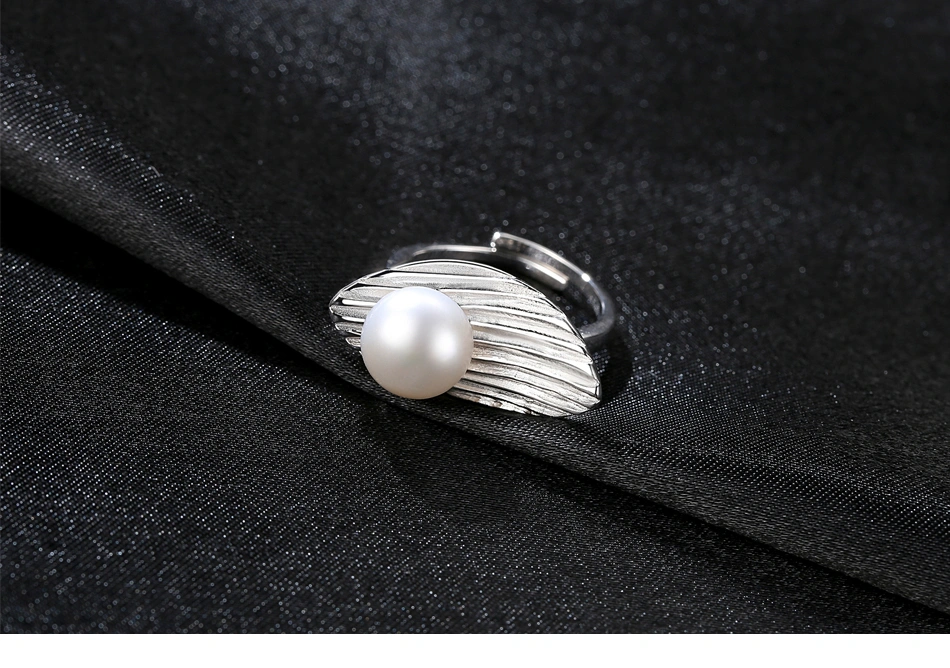 Feather Shape Design 925 Silver Freshwater Pearl Rings