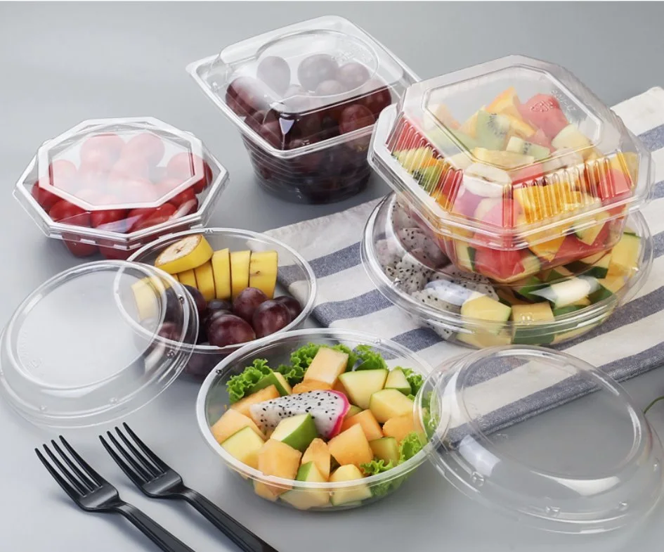 Pet Clear Plastic Compartment Take Away Salad Food Container Tray 15