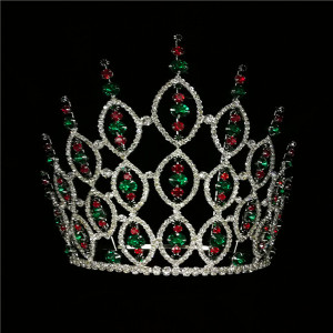 8''Red Green Rhinestone Bridal Round Crown