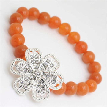 Red Aventurine Gemstone Bracelet with Diamante alloy Flower Piece