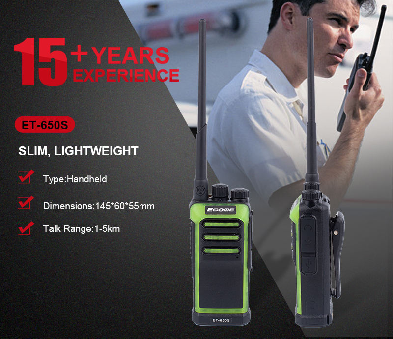 Ecome ET-650'ler 2 Km Aralık Çıkışı İki Yol Radyo 2pcs Walkie Talkie