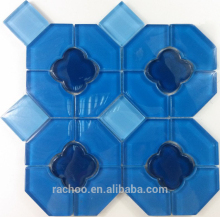 swimming pool blue glass waterjet mosaic wall kitchen bathroom decorate tile