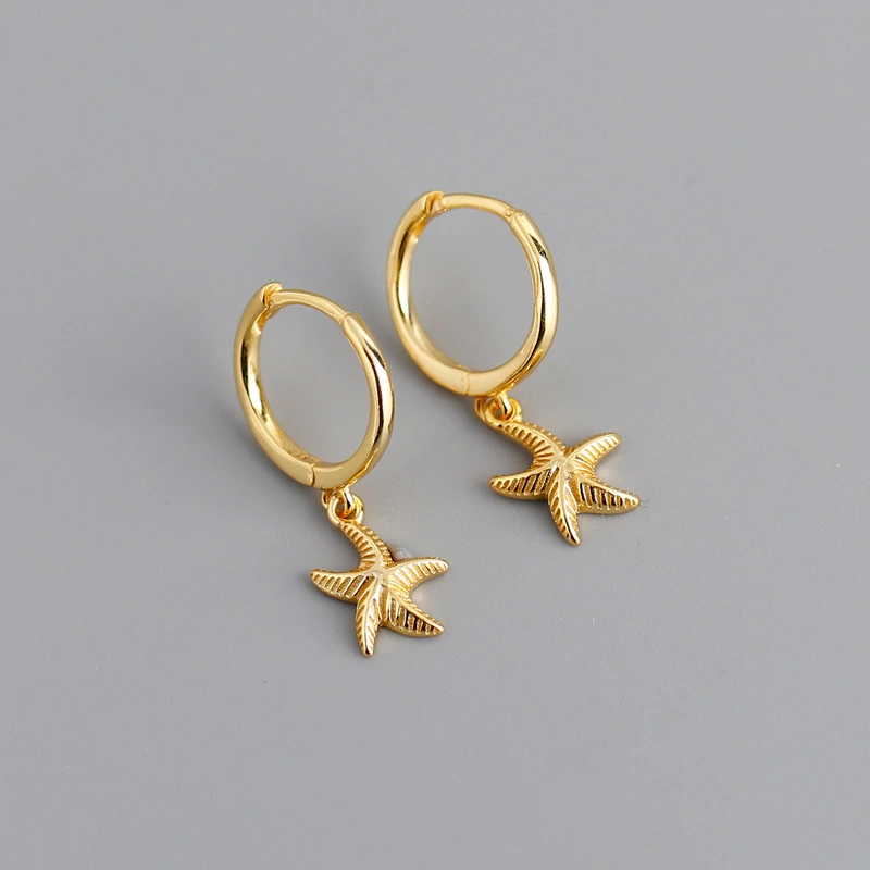 New Design Isand Style S925 Sterling Silver Lovely Starfish Hoop Earrings