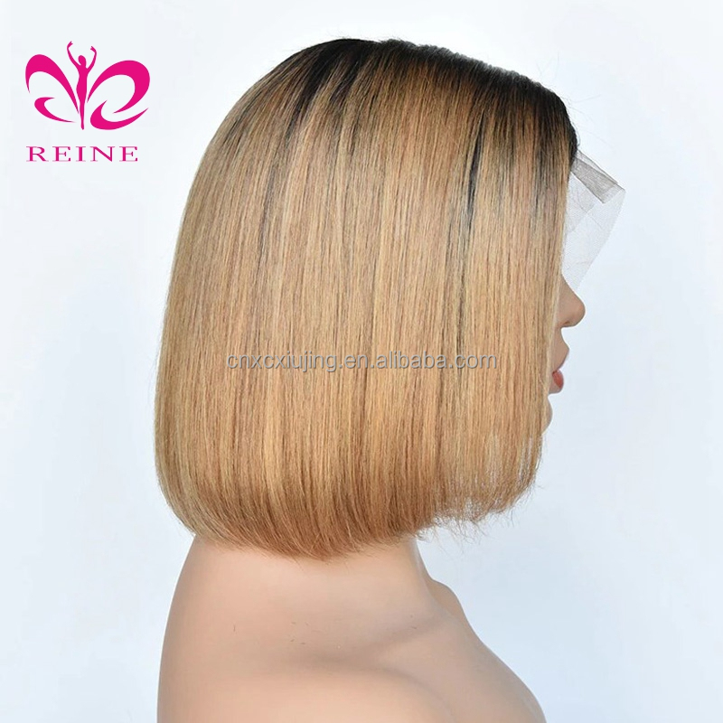 REINE Factory 150% Thick Density Bob Pre-Plucked Hairline Ombre Human Hair Wigs Deep Part 13*4 Lace Frontal Bob  Wigs