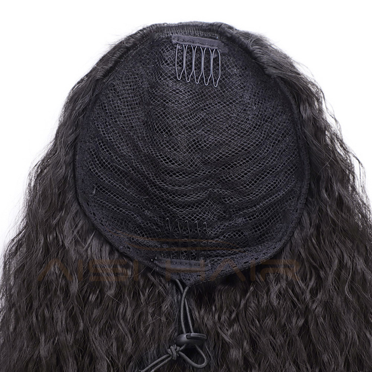 Aisi Hair Long Wavy Black Ponytail Hair Extensions Heat Resistant Synthetic Fiber Hairpieces with Two Plastic Combs
