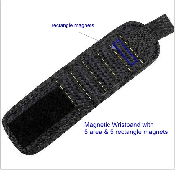 Magnetic Wristband with 5 Strong Magnets for Holding Screws, Nails, Drill Bits