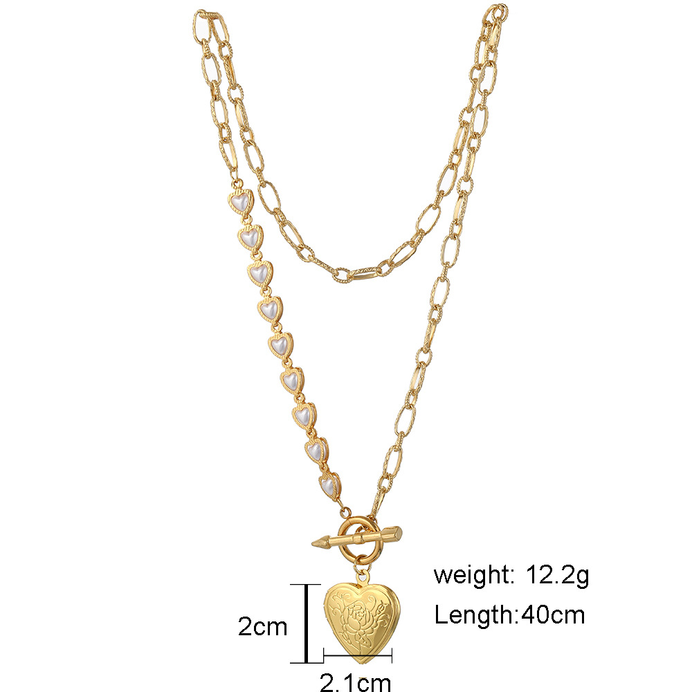 Fashion stainless steel chain heart pearl clavicle chain simple OT clasp choker heart box pendant necklace women