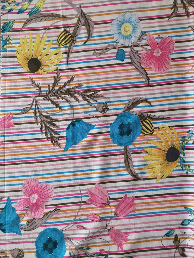 Stripe Flower Rayon Challis 30S Printing Woven Fabric