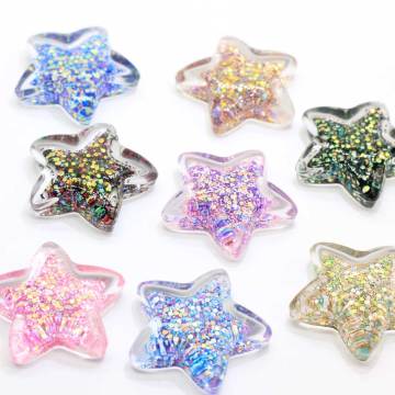 50Pcs / Lot 35MM Glitter Star Resin Flartback Cabochons Shiny Glitter Star Εξωραϊσμός για Μαλλιά Κέντρο Διακόσμησης DIY