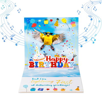 Funny 3D Birthday Pop-Up Card with Moving Bird