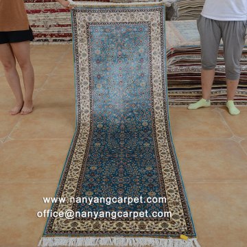 2.5'x7.5' Blue Handwoven Silk Persian Gallery Runner