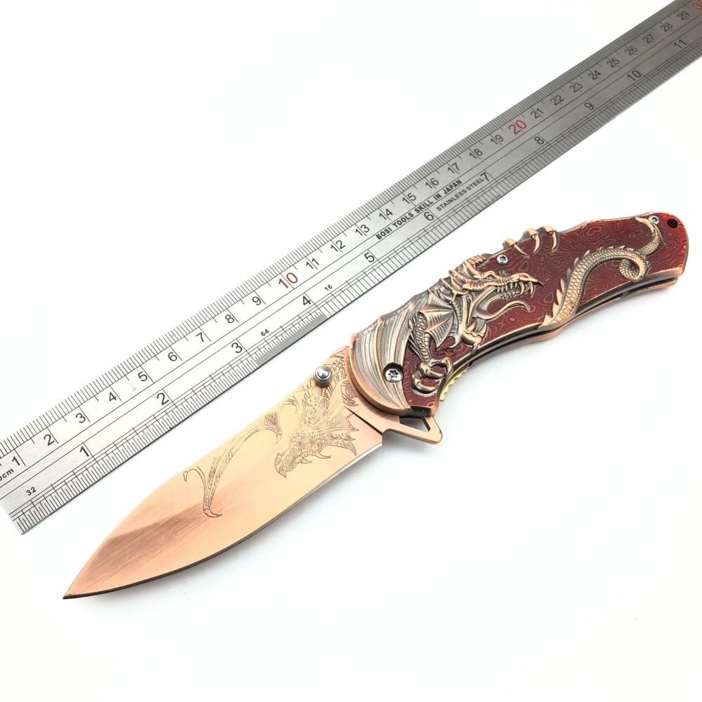 Embossed Pterosaur Semi Automatic Folding Knife