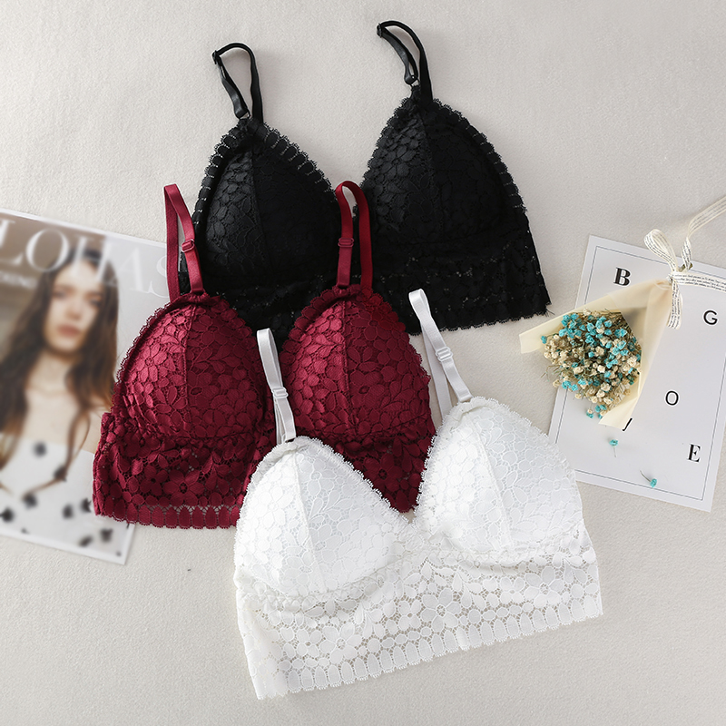 Sexy Crop Top Women Satin Silk Camis Bralette One size Beauty Back Lace Tube Top Strap Padded Bra suit for A B C D