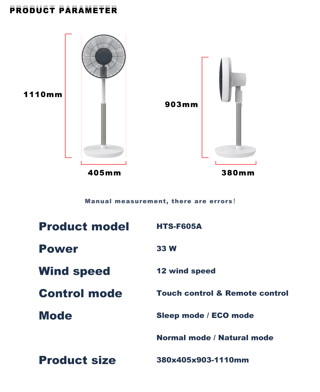 HTS-F605A Circulator Fan specification HTS-F605A Circulator Fan specification
