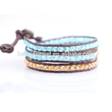 blue crystal stainless steel clasp wrap genuine leather bracelet women accessories