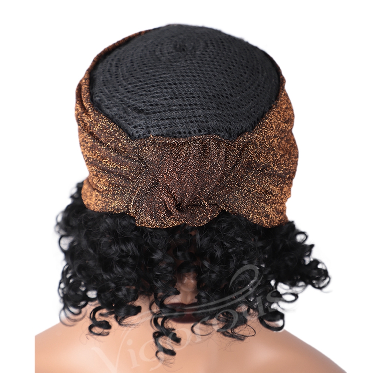 Wholesale Hair Ajustable Grip Cheap Full Attached Kinky Curly For White Black Women Brown Syntehtic Headband Wig