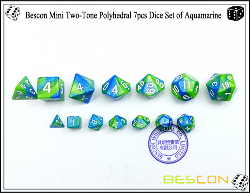 Bescon Mini Two-Tone Polyhedral 7pcs Dice Set of Aquamarine-3